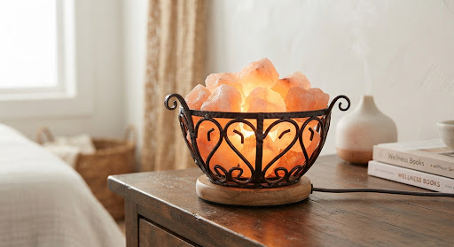 Flower Metal Basket Salt Lamp with Rock Salt Chunks